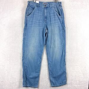 Wallace & Barnes Jeans Mens 32 Whiskered Linen Blend Carpenter Baggy Workwear